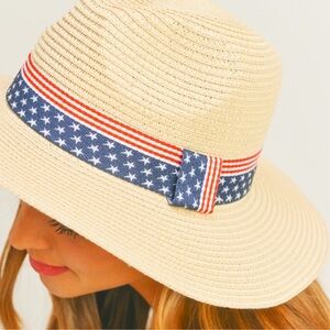 Lulla Collections Americana American Flag Stars and Strips Wide Brim Beach Hat